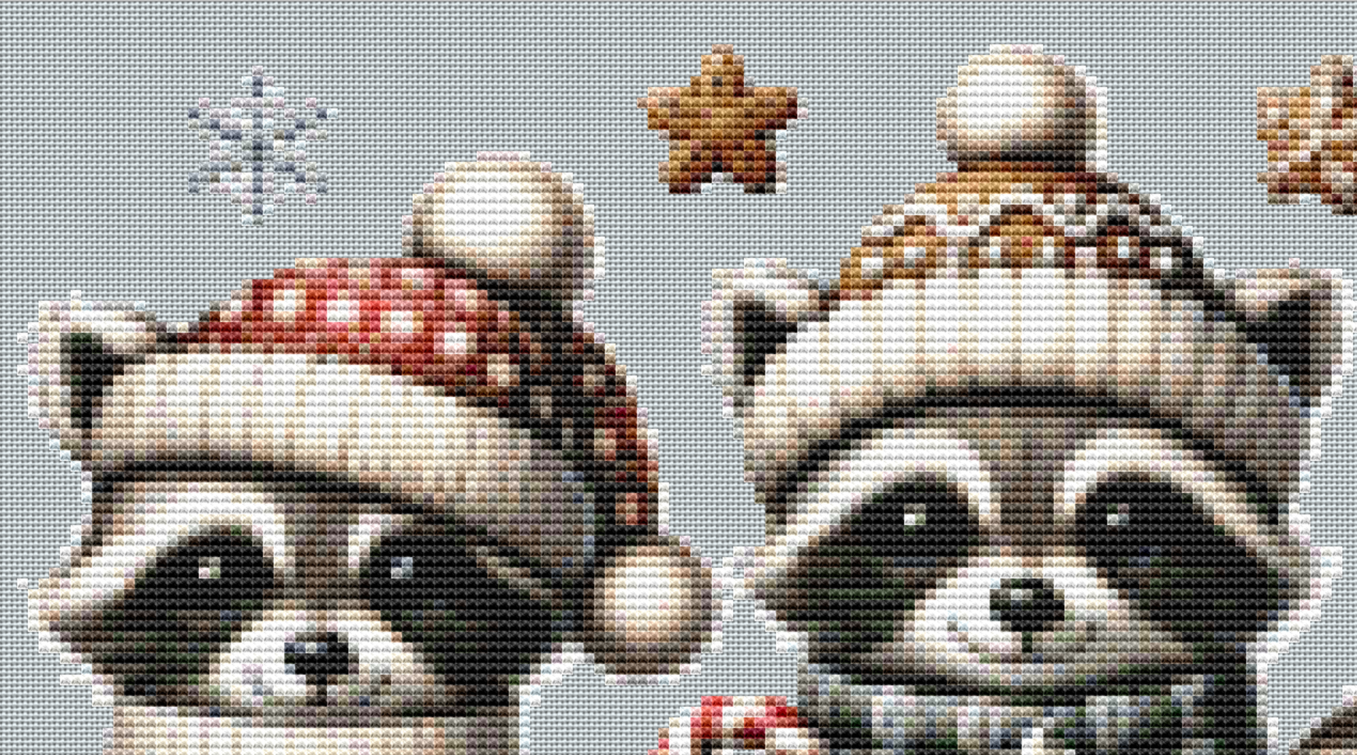 Cute Christmas Raccoons (Ornament) counted cross stitch pattern by Stillhouse Graphics