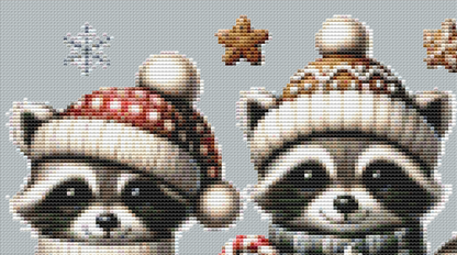 Cute Christmas Raccoons (Ornament) counted cross stitch pattern by Stillhouse Graphics