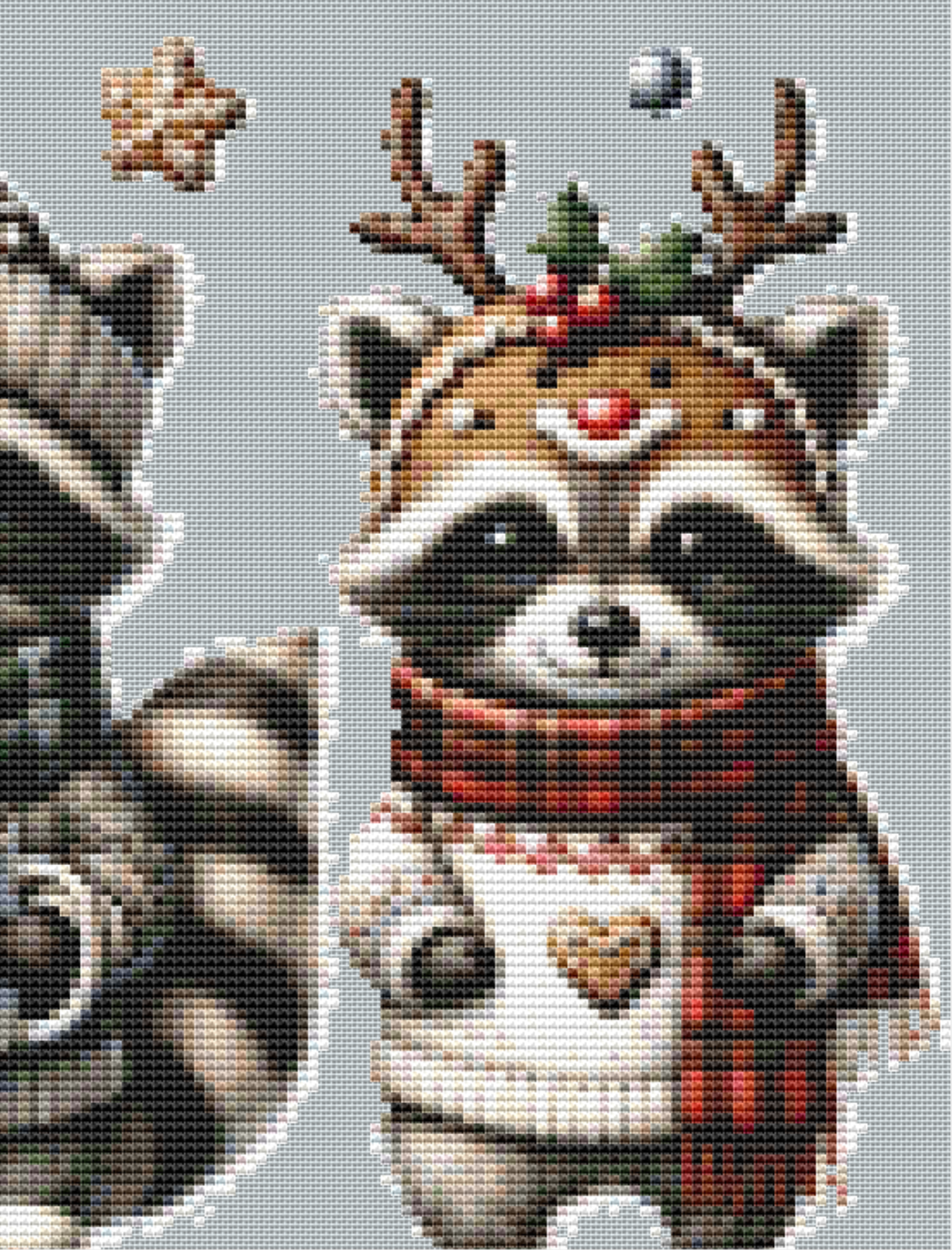 Cute Christmas Raccoons (Ornament) counted cross stitch pattern by Stillhouse Graphics
