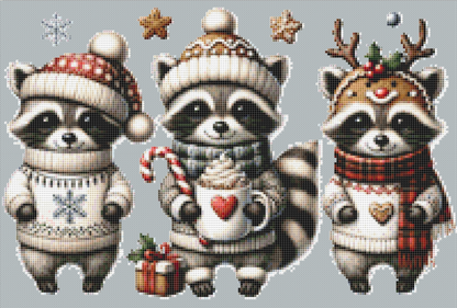 Cute Christmas Raccoons (Ornament) counted cross stitch pattern by Stillhouse Graphics