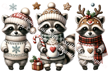Cute Christmas Raccoons (Ornament) counted cross stitch pattern by Stillhouse Graphics