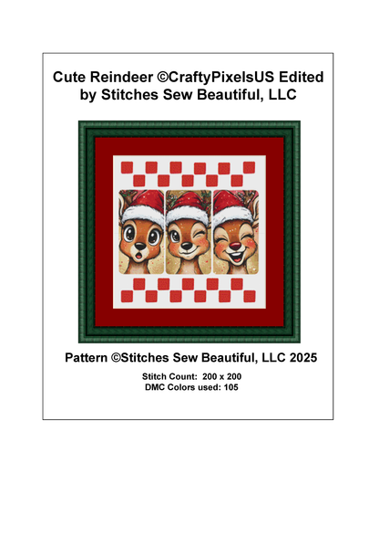 Cute Reindeer (Ornament) counted cross stitch pattern by CraftyPixelsUS