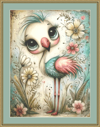 Daisy Flamingo cross stitch pattern by Sassy E. Boutique