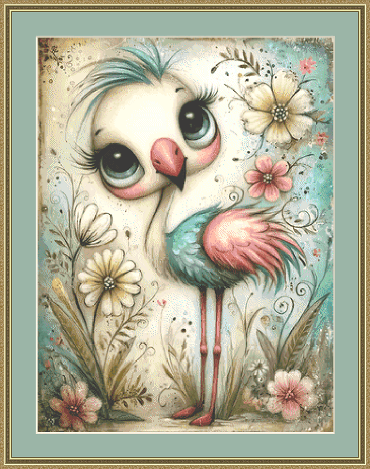Daisy Flamingo cross stitch pattern by Sassy E. Boutique