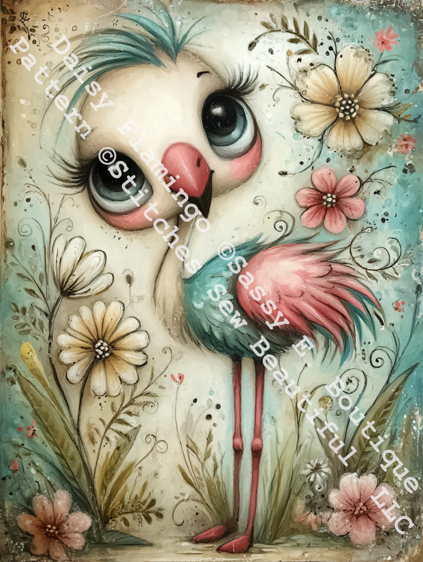 Daisy Flamingo cross stitch pattern by Sassy E. Boutique