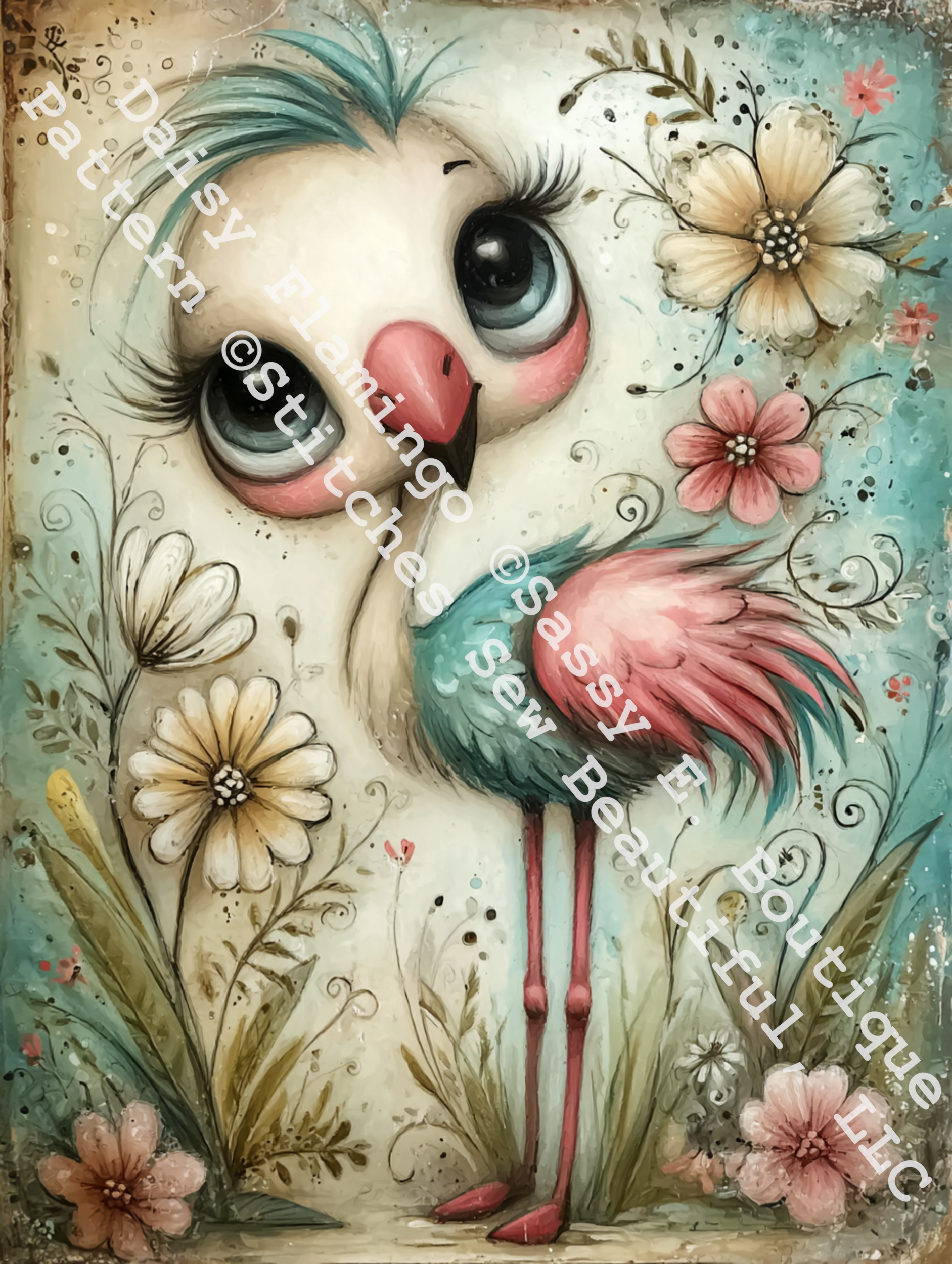 Daisy Flamingo cross stitch pattern by Sassy E. Boutique