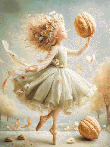 Dancing With a Walnut cross stitch pattern by Bryna T. Art & Design