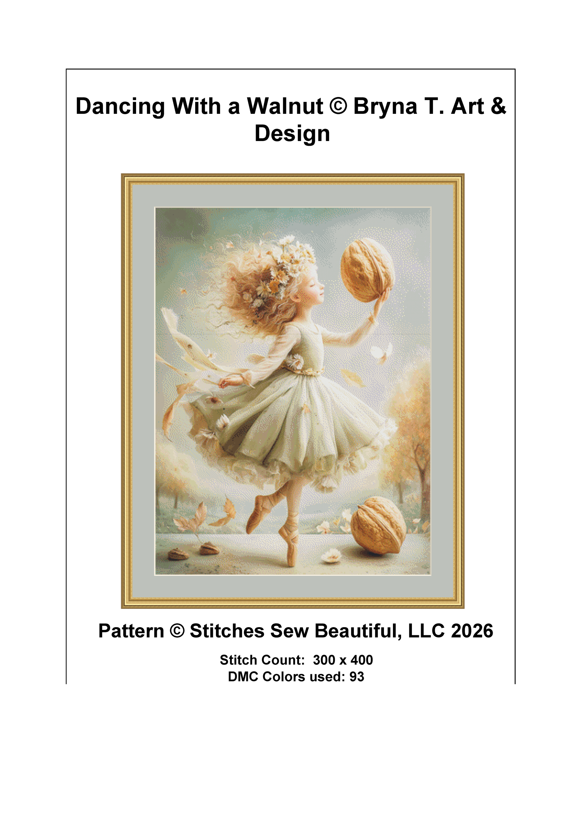 Dancing With a Walnut cross stitch pattern by Bryna T. Art & Design