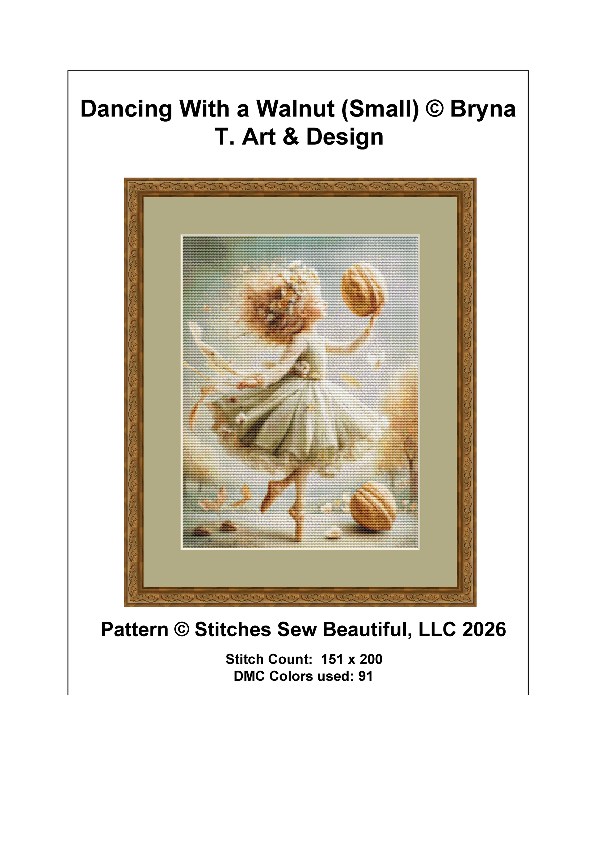 Dancing With a Walnut (Small) cross stitch pattern by Bryna T. Art & Design