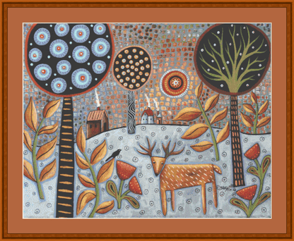 Deer and Bird 1 counted cross stitch pattern by Karla Gerard.