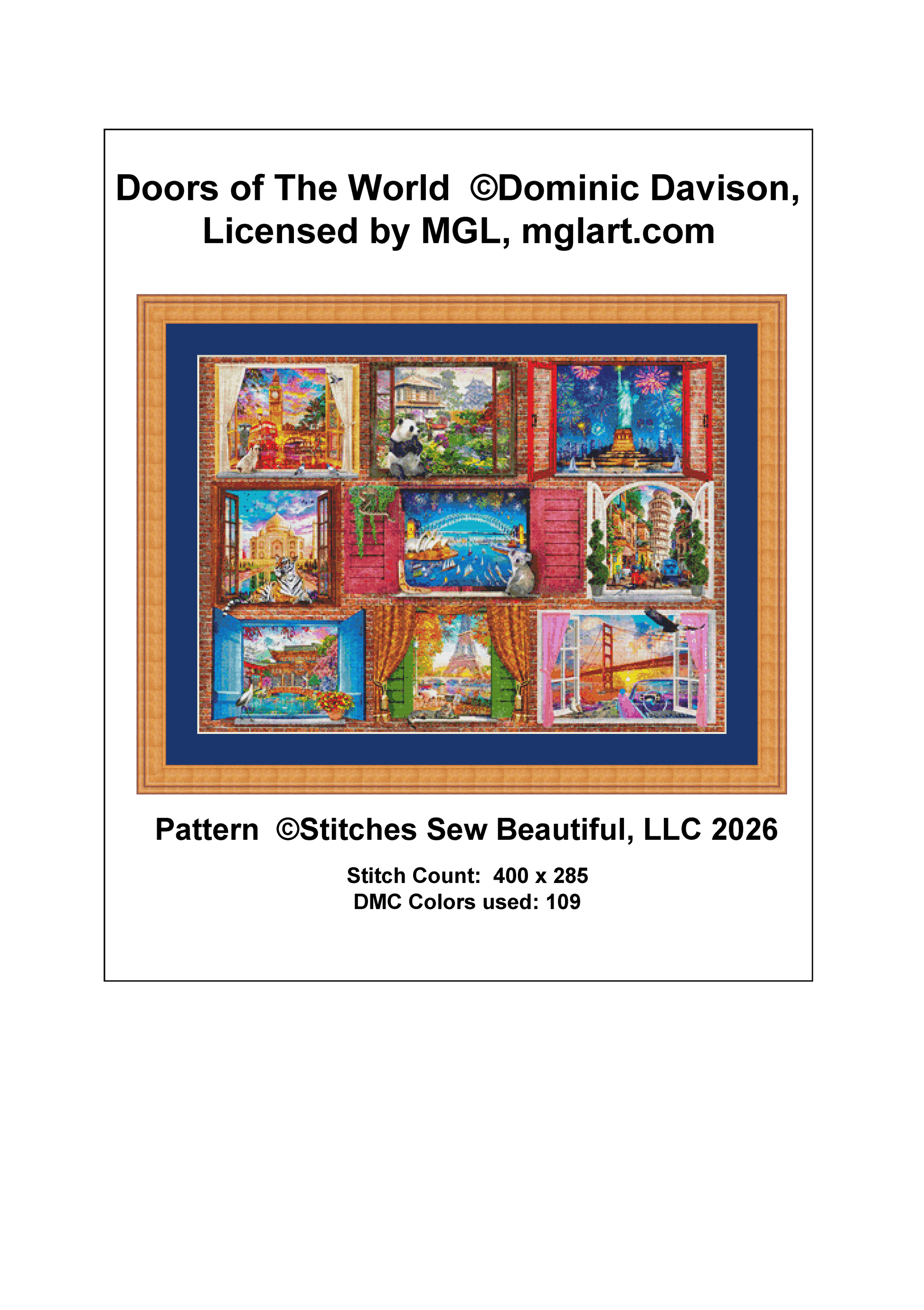 Doors of The World counted cross stitch pattern by Dominic Davison, Licensed by MGL, www.mglart.com