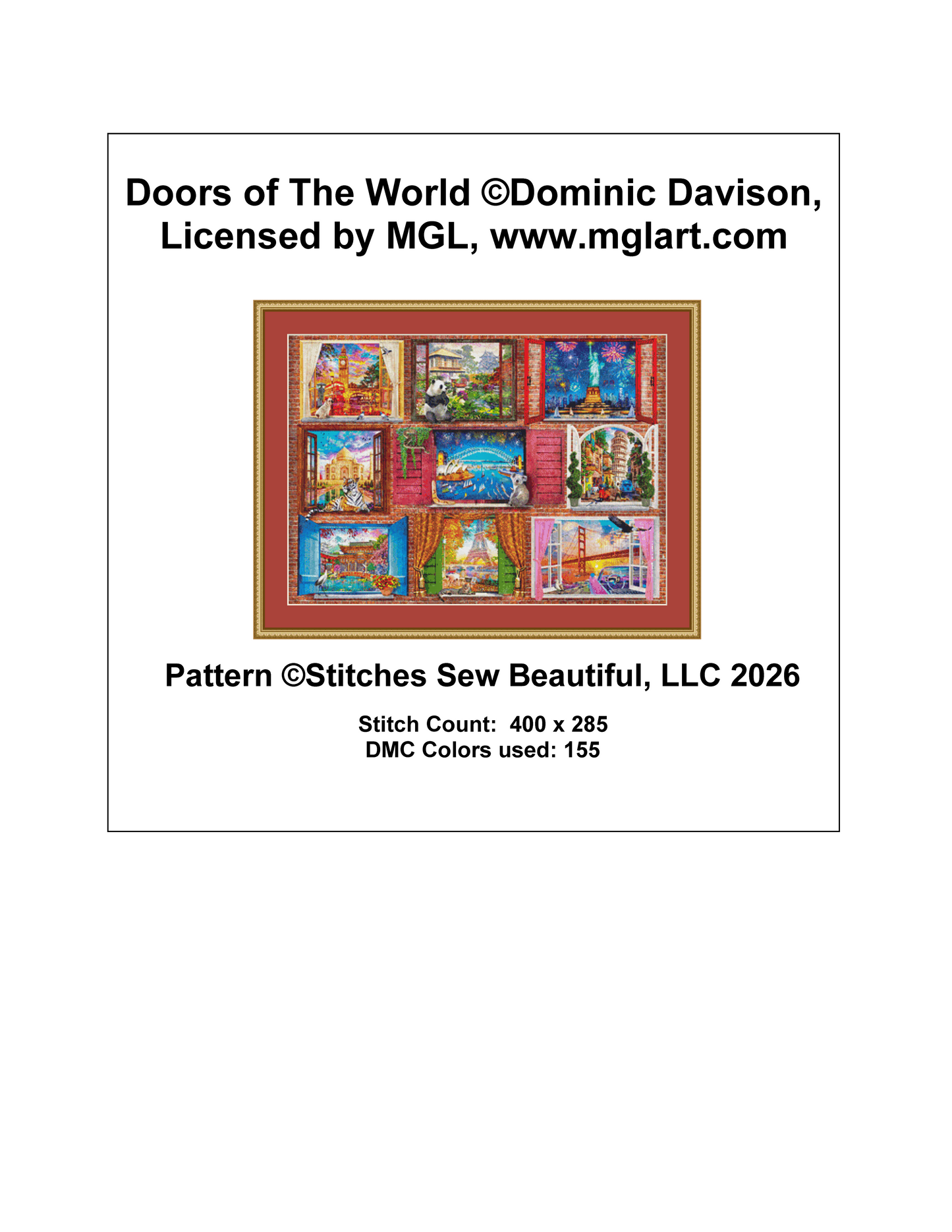 Doors of The World (Max Color) counted cross stitch pattern by Dominic Davison, Licensed by MGL, www.mglart.com