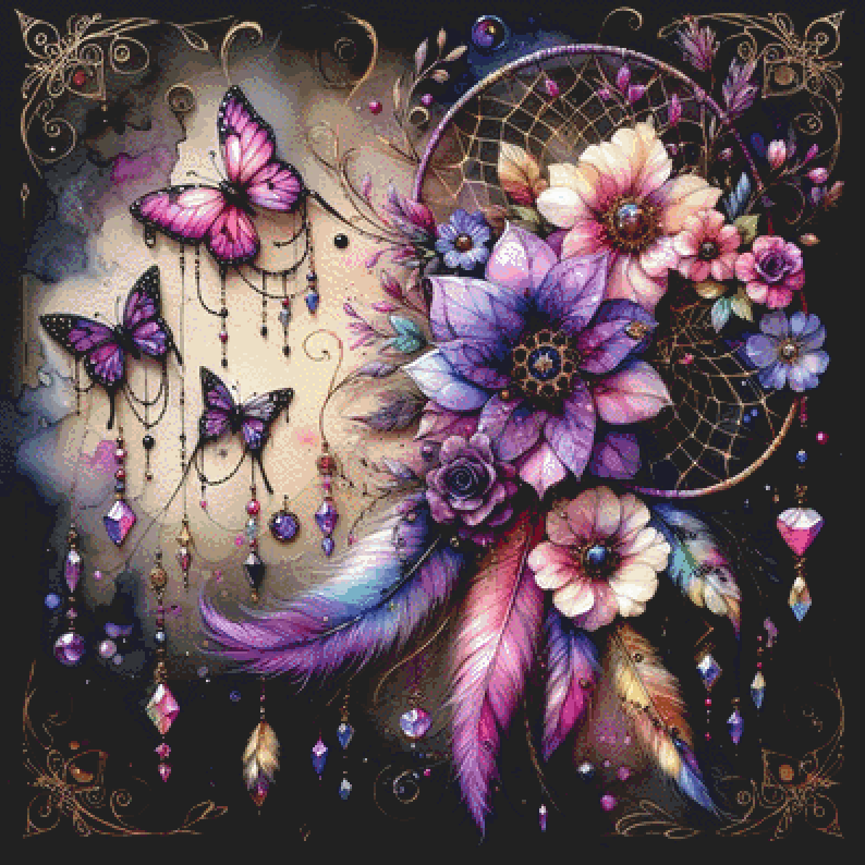Dream Catcher and Butterflies cross stitch pattern by AI Created Playground/Photoglory127