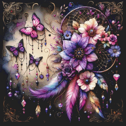 Dream Catcher and Butterflies cross stitch pattern by AI Created Playground/Photoglory127