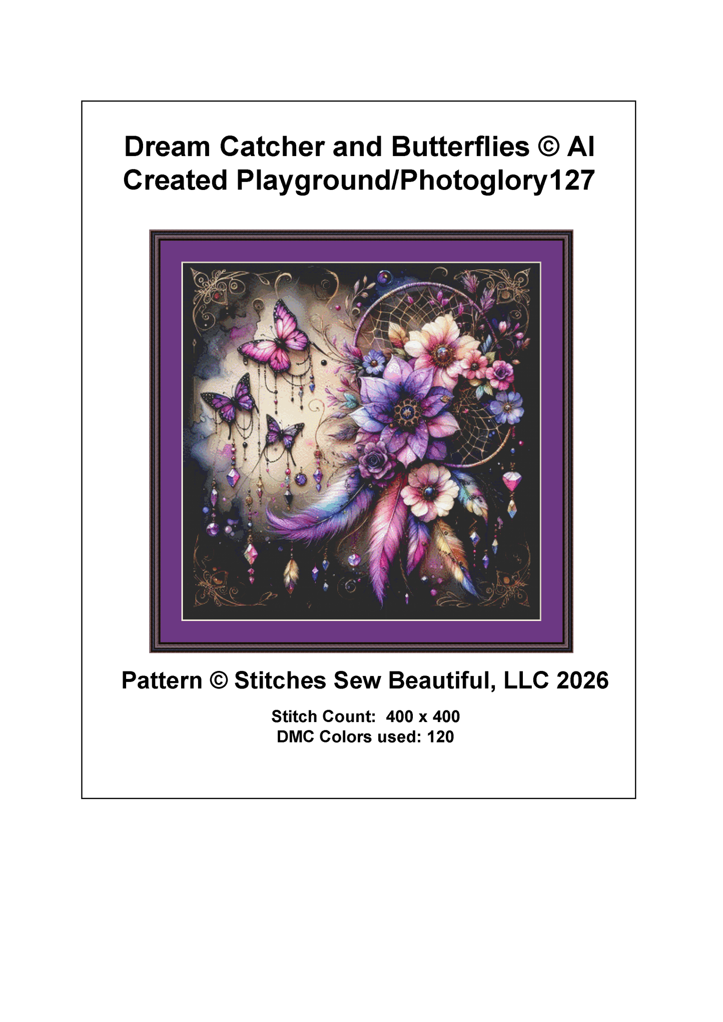 Dream Catcher and Butterflies cross stitch pattern by AI Created Playground/Photoglory127