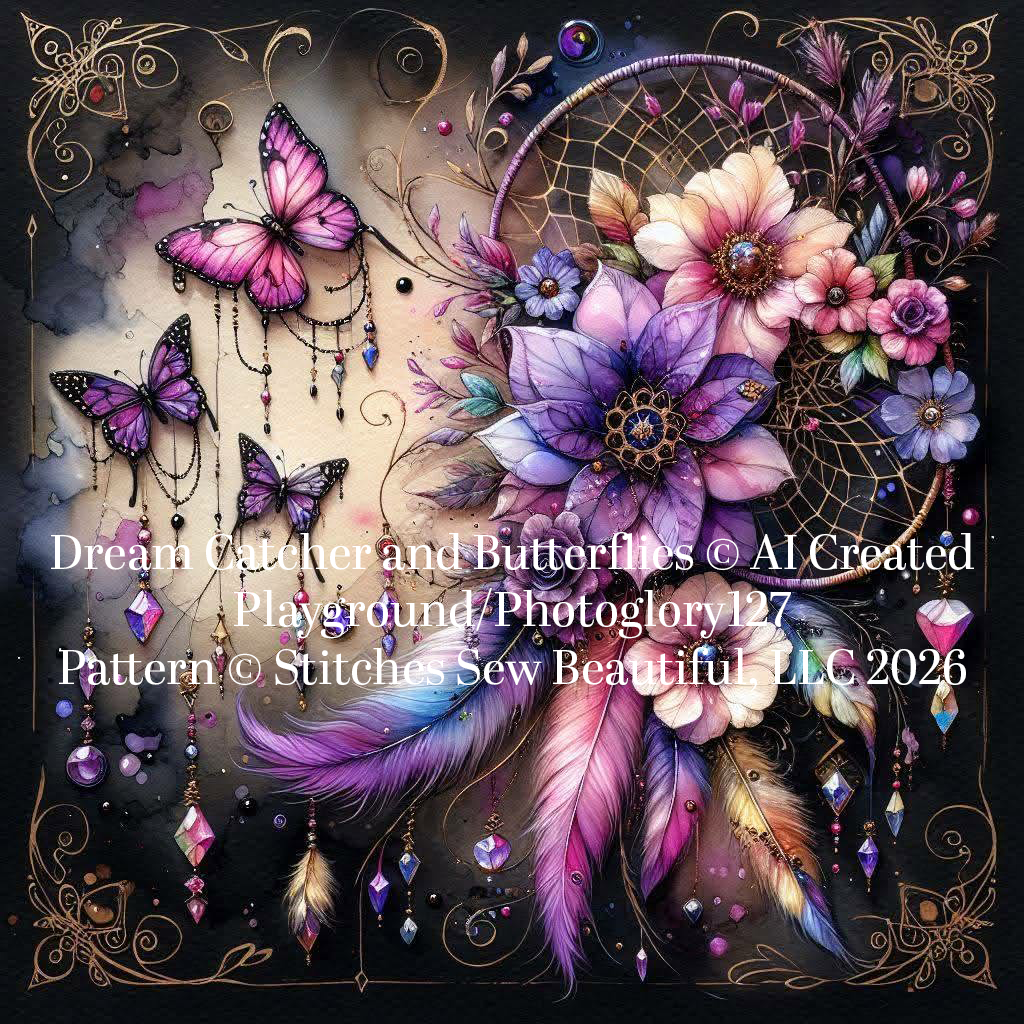 Dream Catcher and Butterflies cross stitch pattern by AI Created Playground/Photoglory127