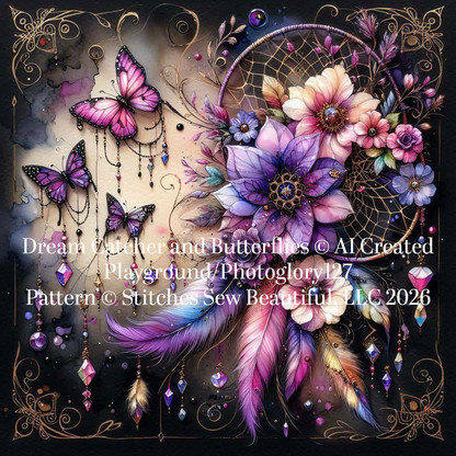 Dream Catcher and Butterflies cross stitch pattern by AI Created Playground/Photoglory127