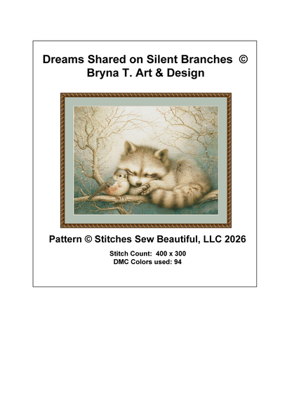 "Dreams Shared on Silent Branches" cross stitch pattern by Bryna T. Art & Design