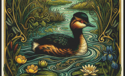 "Eared Grebe" cross stitch pattern by T. Langan