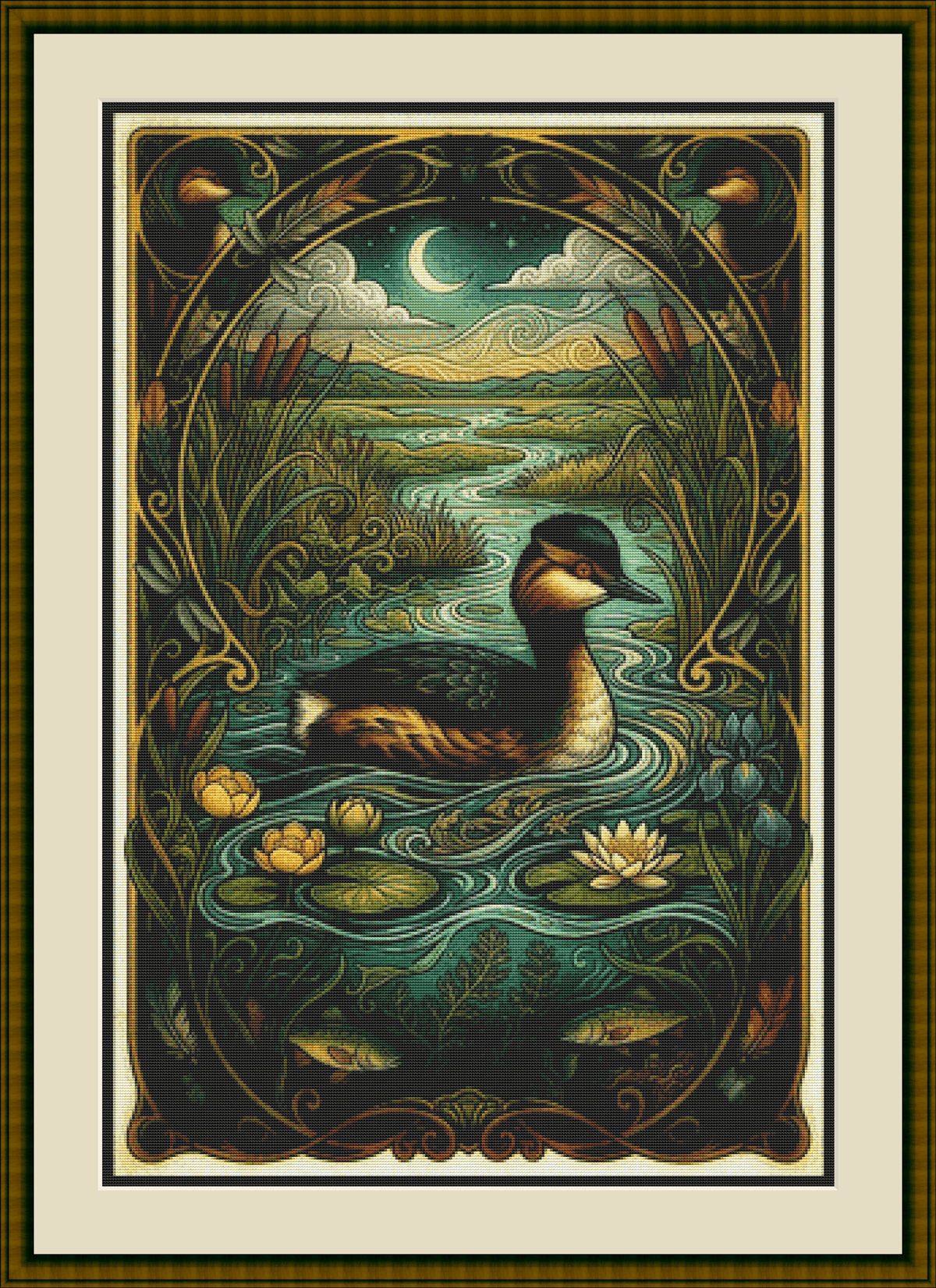 "Eared Grebe" cross stitch pattern by T. Langan