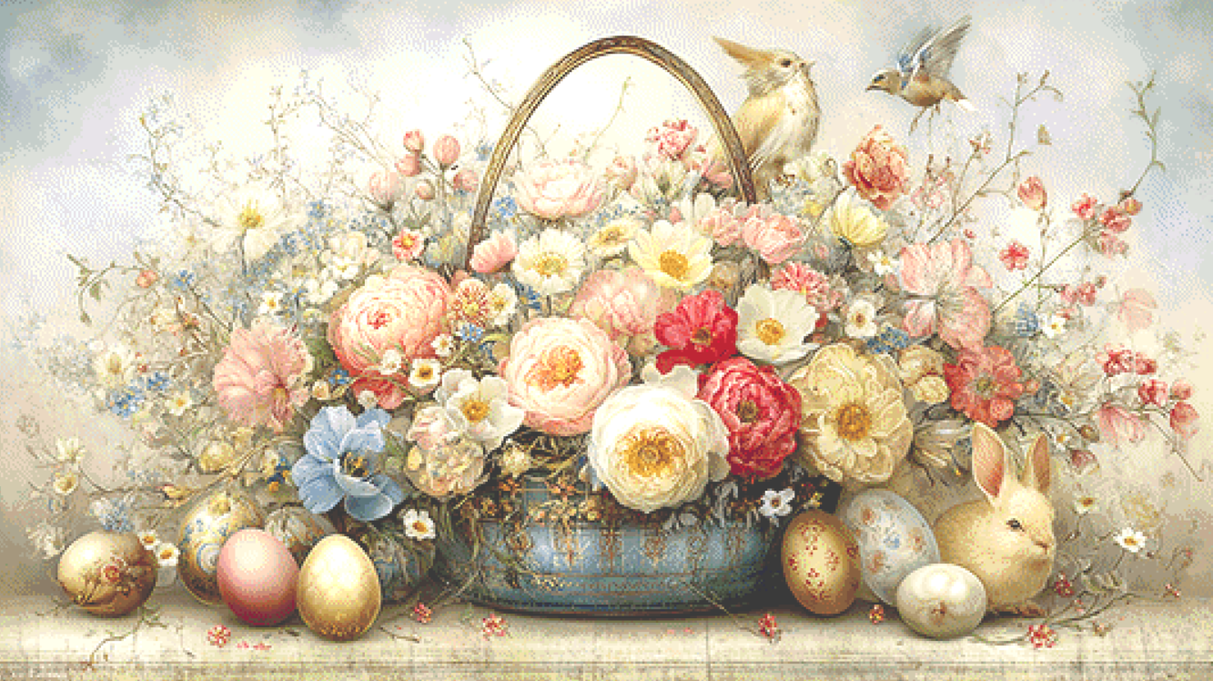 Easter Basket and Eggs cross stitch pattern By Bryna T. Art & Design