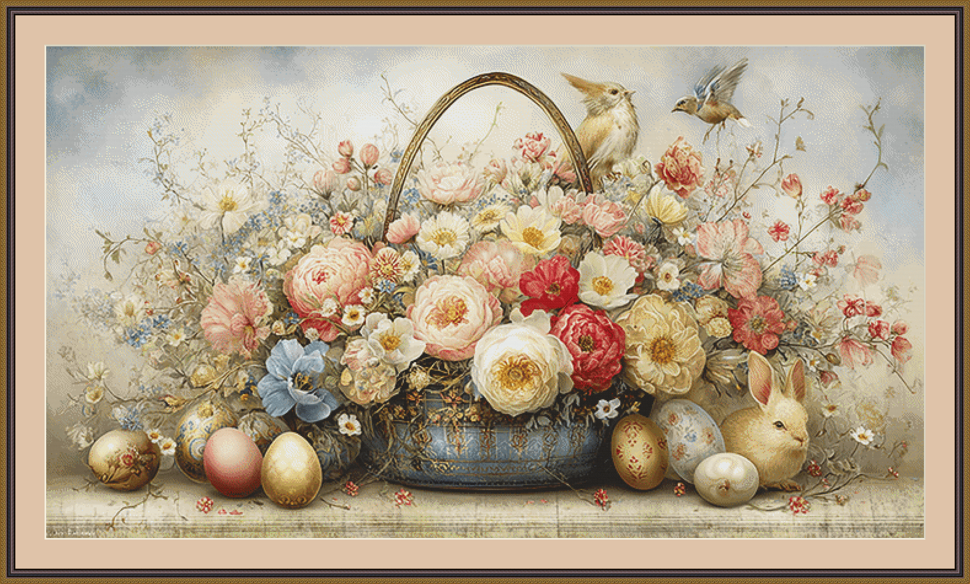Easter Basket and Eggs (Max Size/Max Color) cross stitch pattern By Bryna T. Art & Design