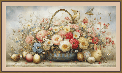 Easter Basket and Eggs (Max Size/Max Color) cross stitch pattern By Bryna T. Art & Design