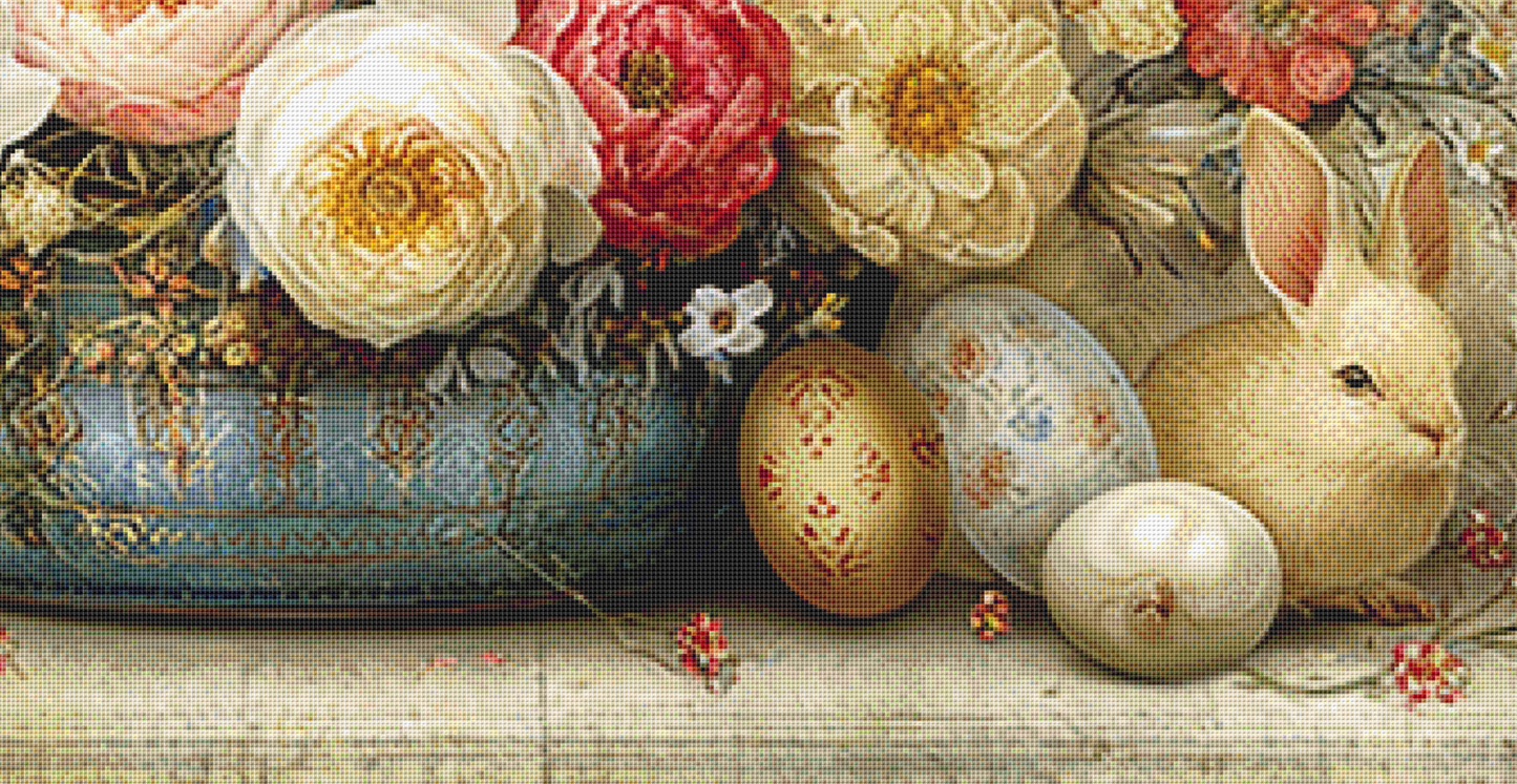 Easter Basket and Eggs (Max Size/Max Color) cross stitch pattern By Bryna T. Art & Design