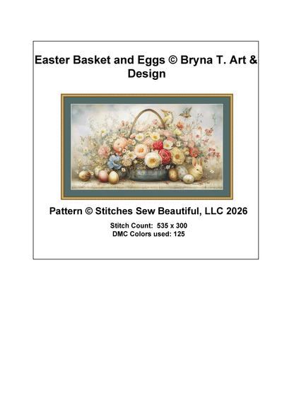 Easter Basket and Eggs cross stitch pattern By Bryna T. Art & Design