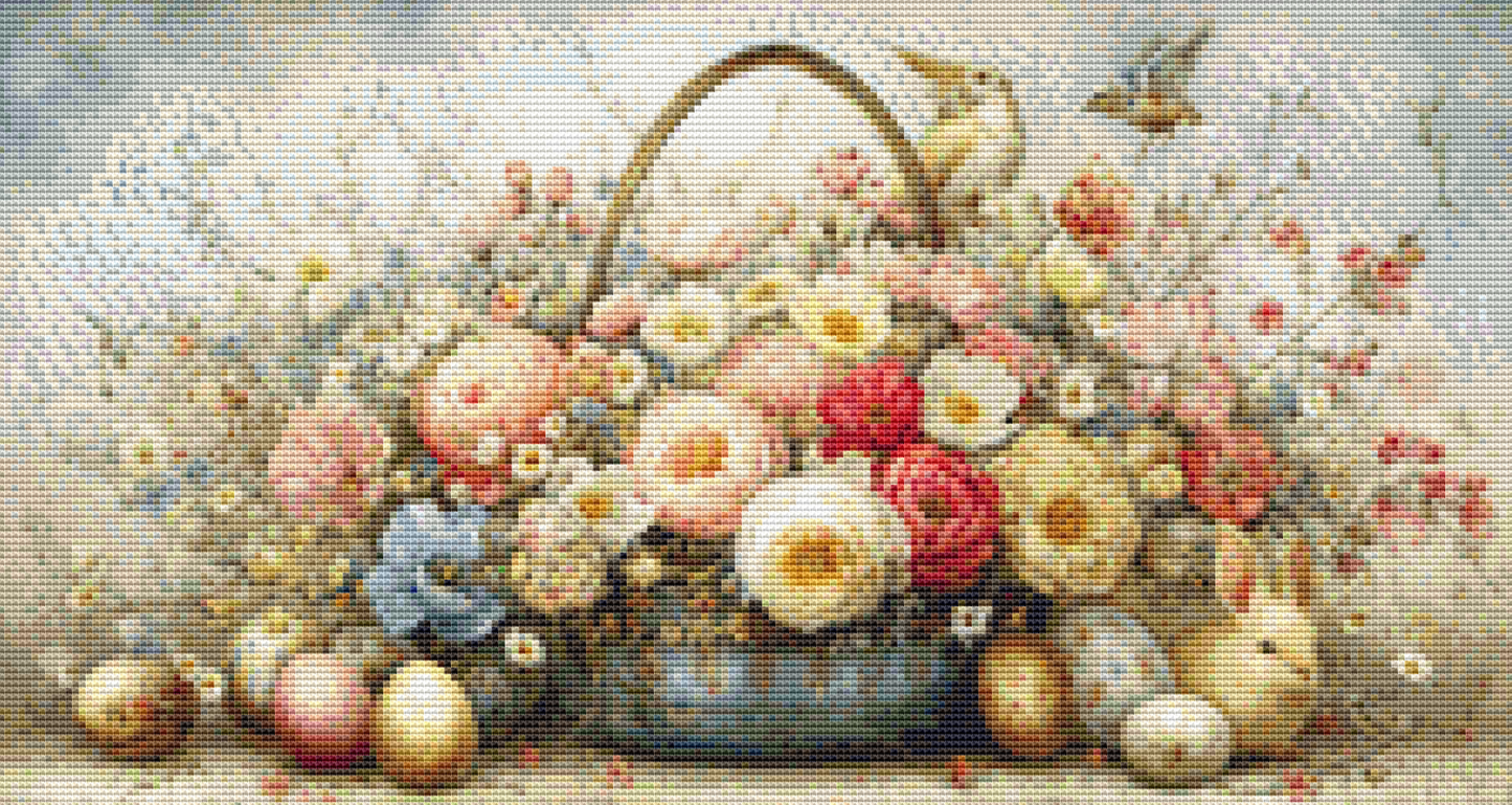 Easter Basket and Eggs (Small) cross stitch pattern By Bryna T. Art & Design