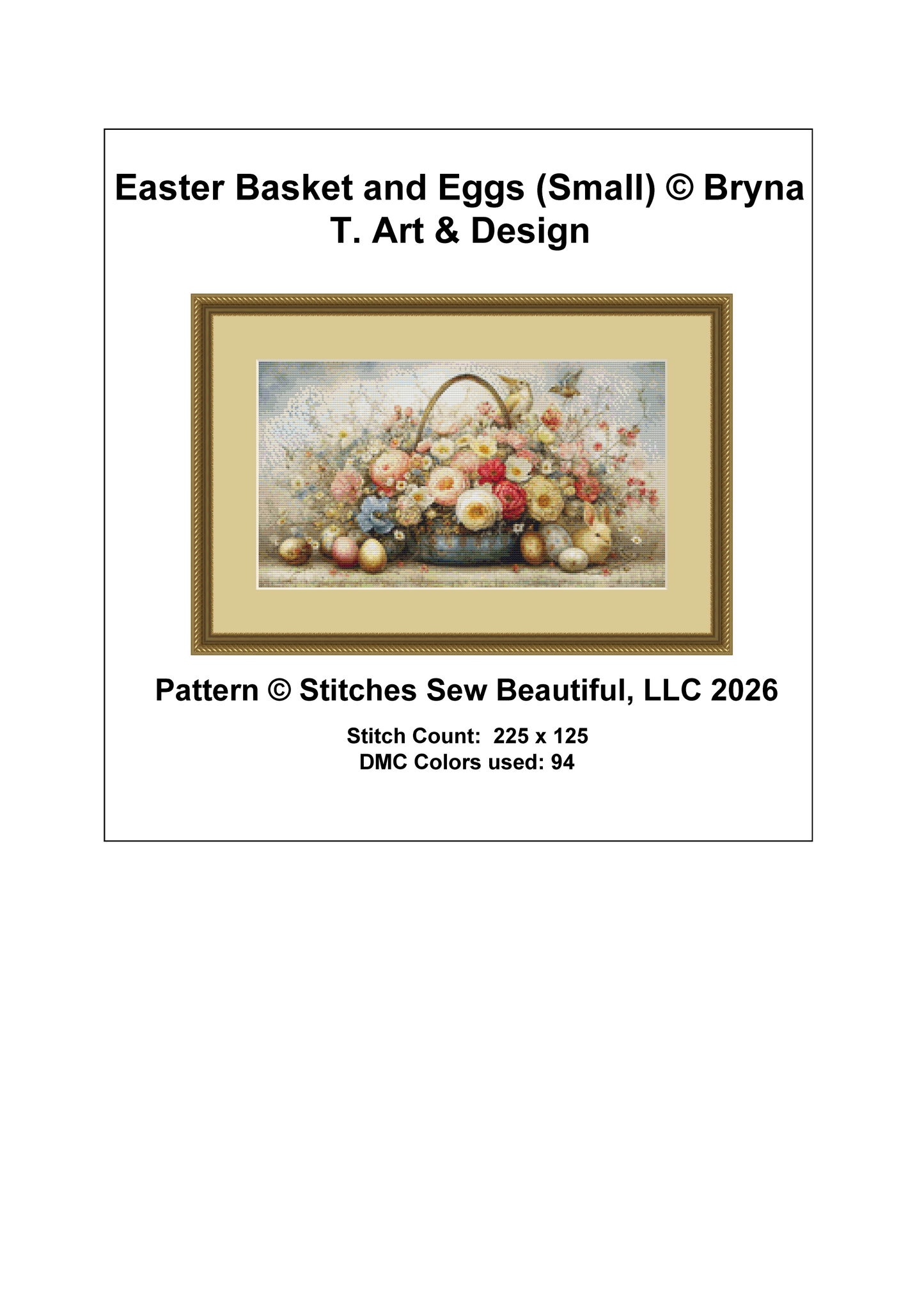 Easter Basket and Eggs (Small) cross stitch pattern By Bryna T. Art & Design