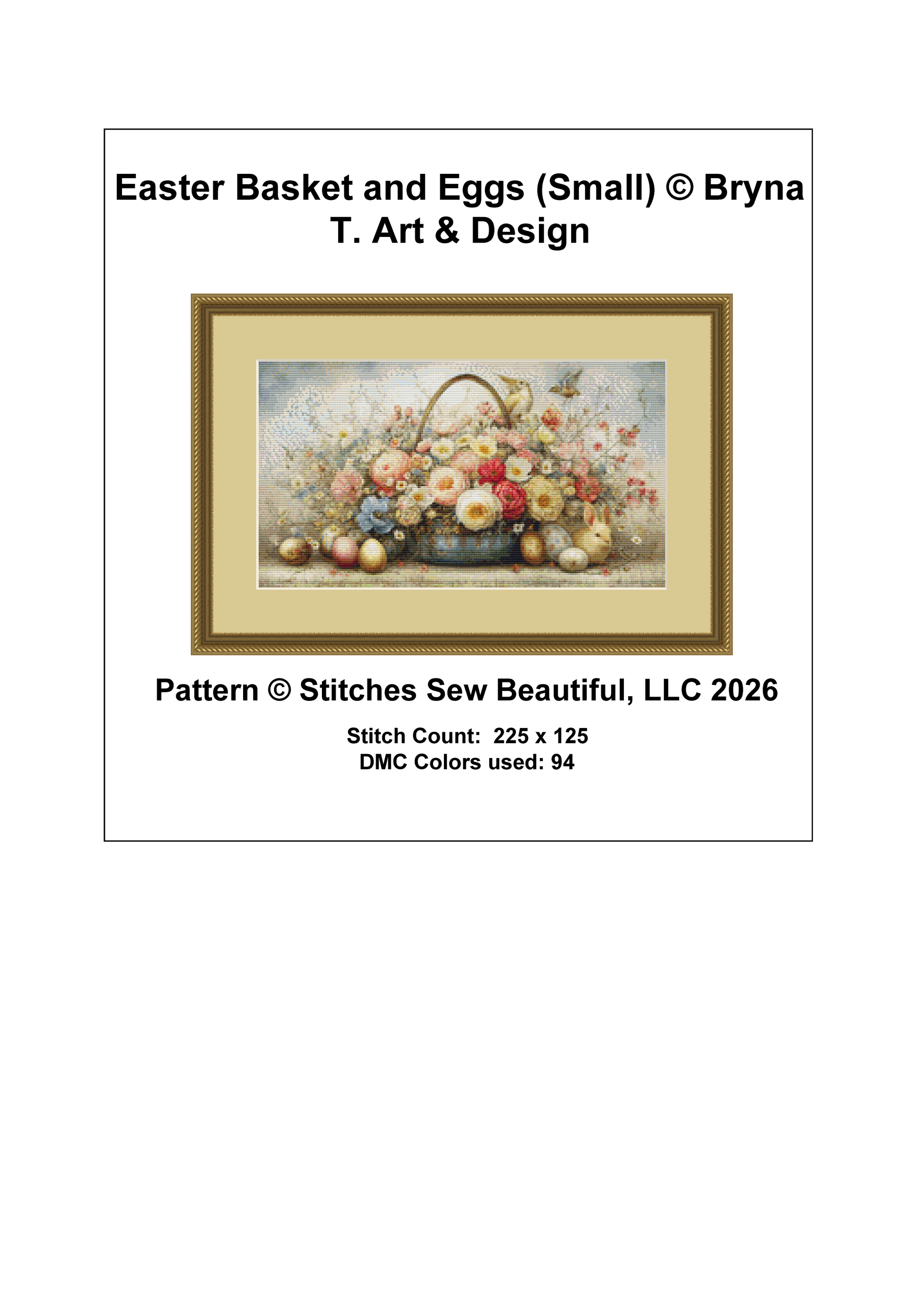 Easter Basket and Eggs (Small) cross stitch pattern By Bryna T. Art & Design