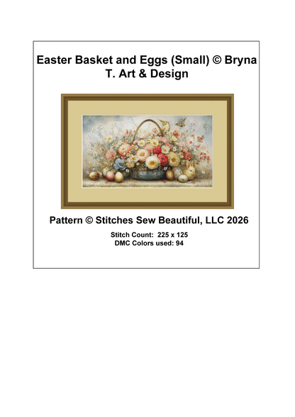 Easter Basket and Eggs (Small) cross stitch pattern By Bryna T. Art & Design