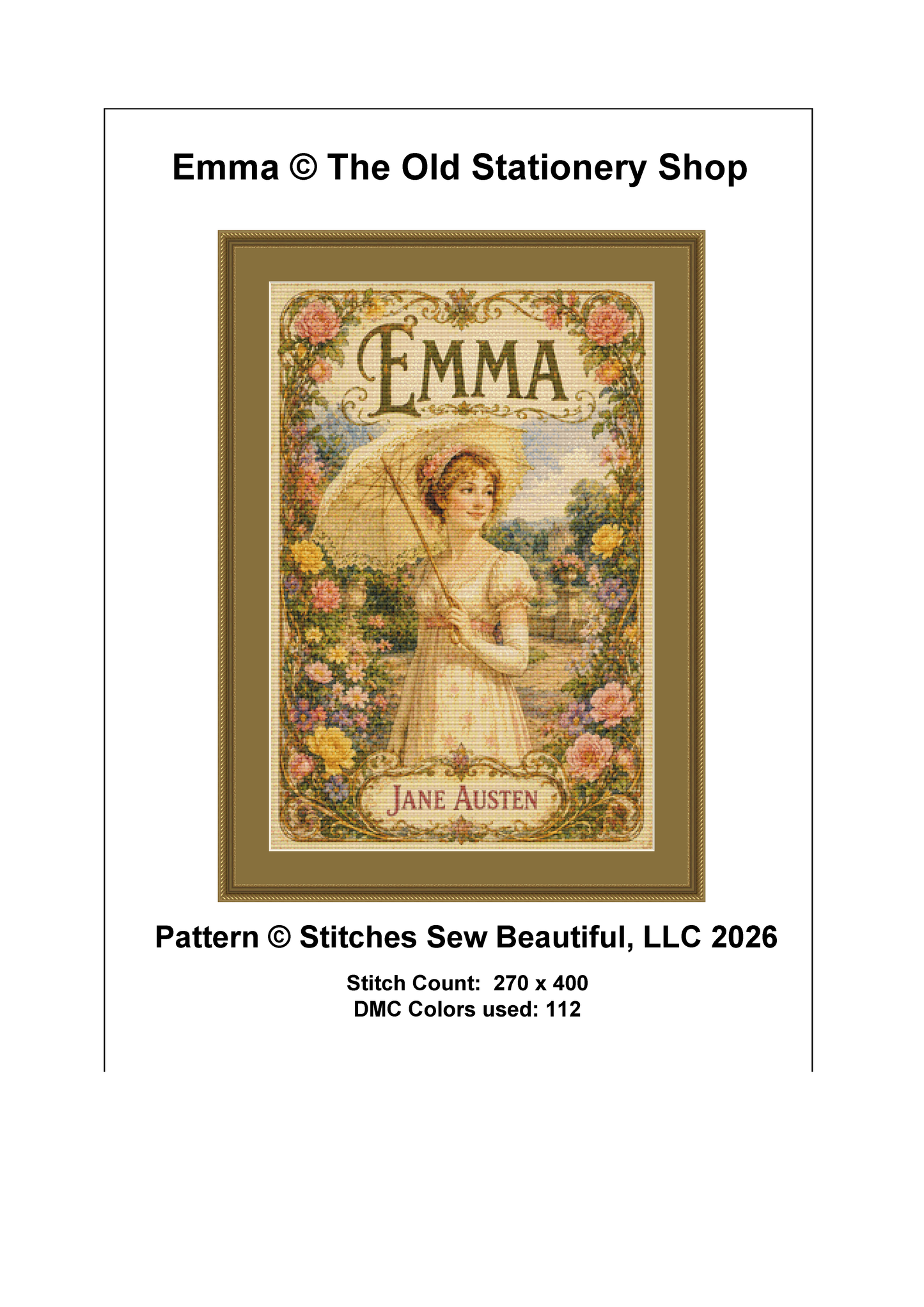 "Emma" cross stitch pattern by The Old Stationery Shop
