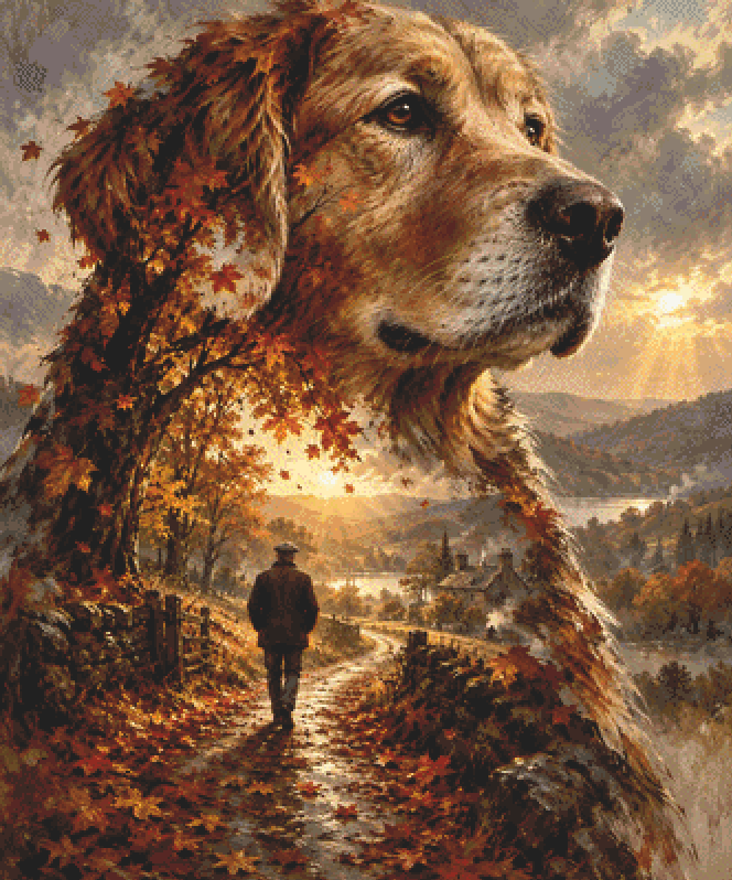 "Eternally Man's Best Friend" cross stitch pattern by Queen Bee Designs