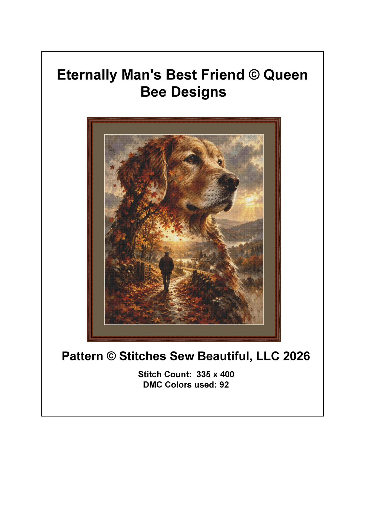 "Eternally Man's Best Friend" cross stitch pattern by Queen Bee Designs
