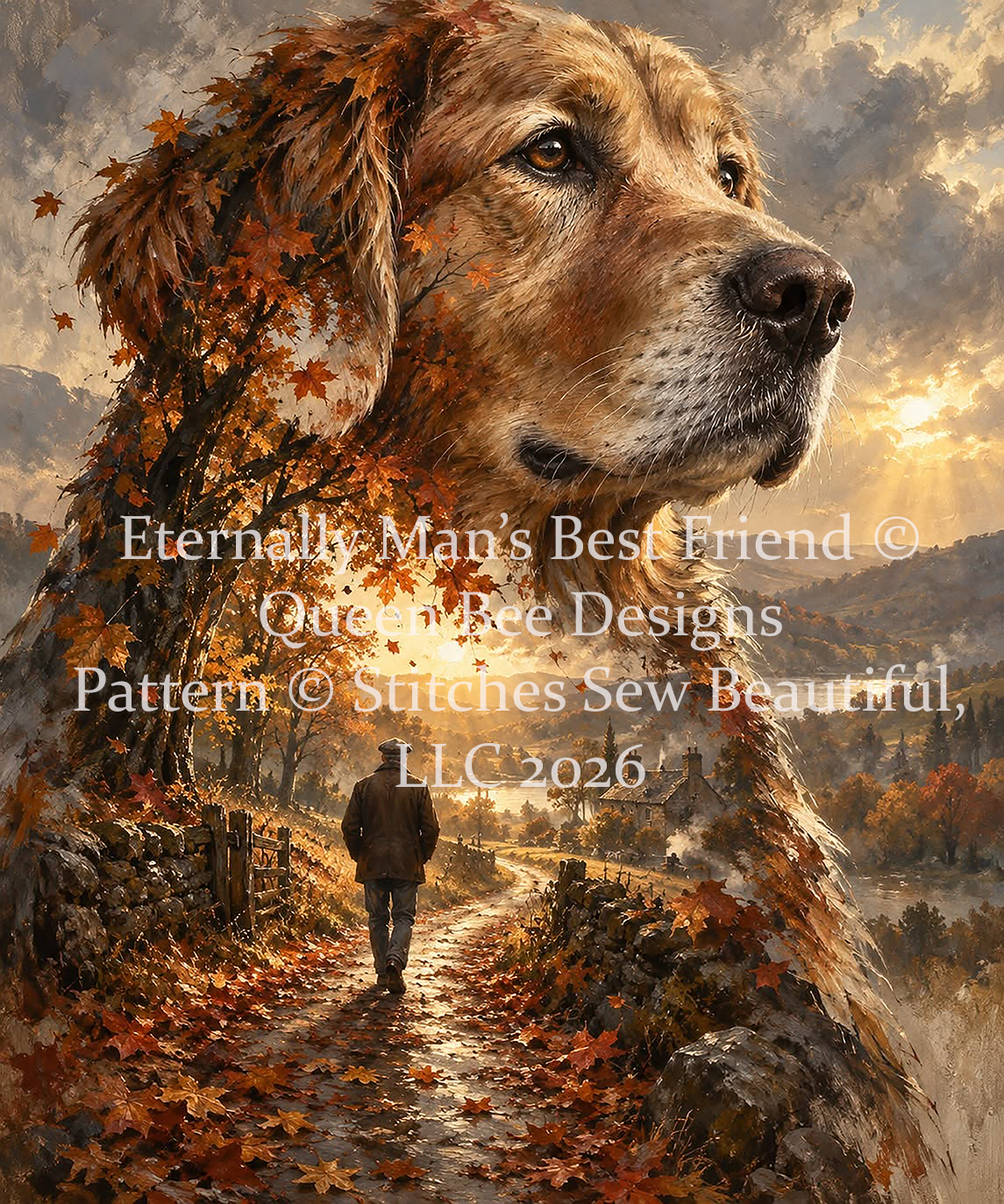 "Eternally Man's Best Friend" cross stitch pattern by Queen Bee Designs