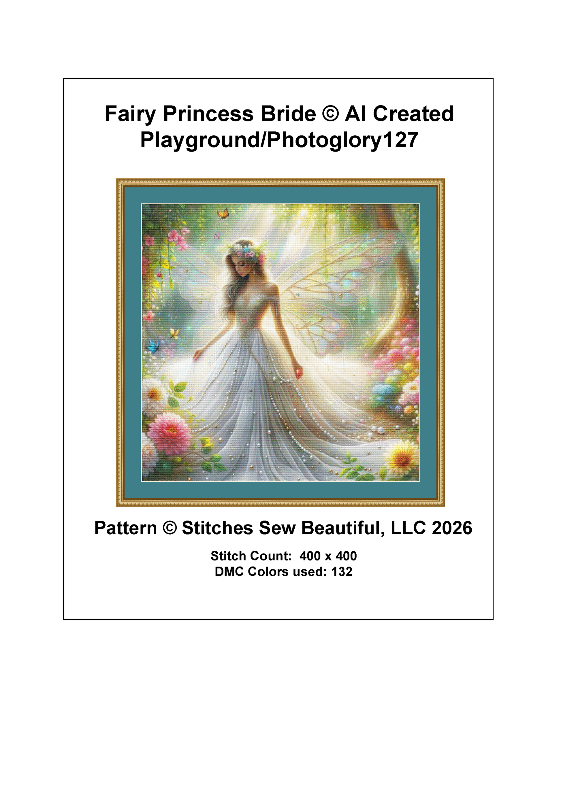 Fairy Princess Bride cross stitch pattern AI Created Playground/Photoglory127