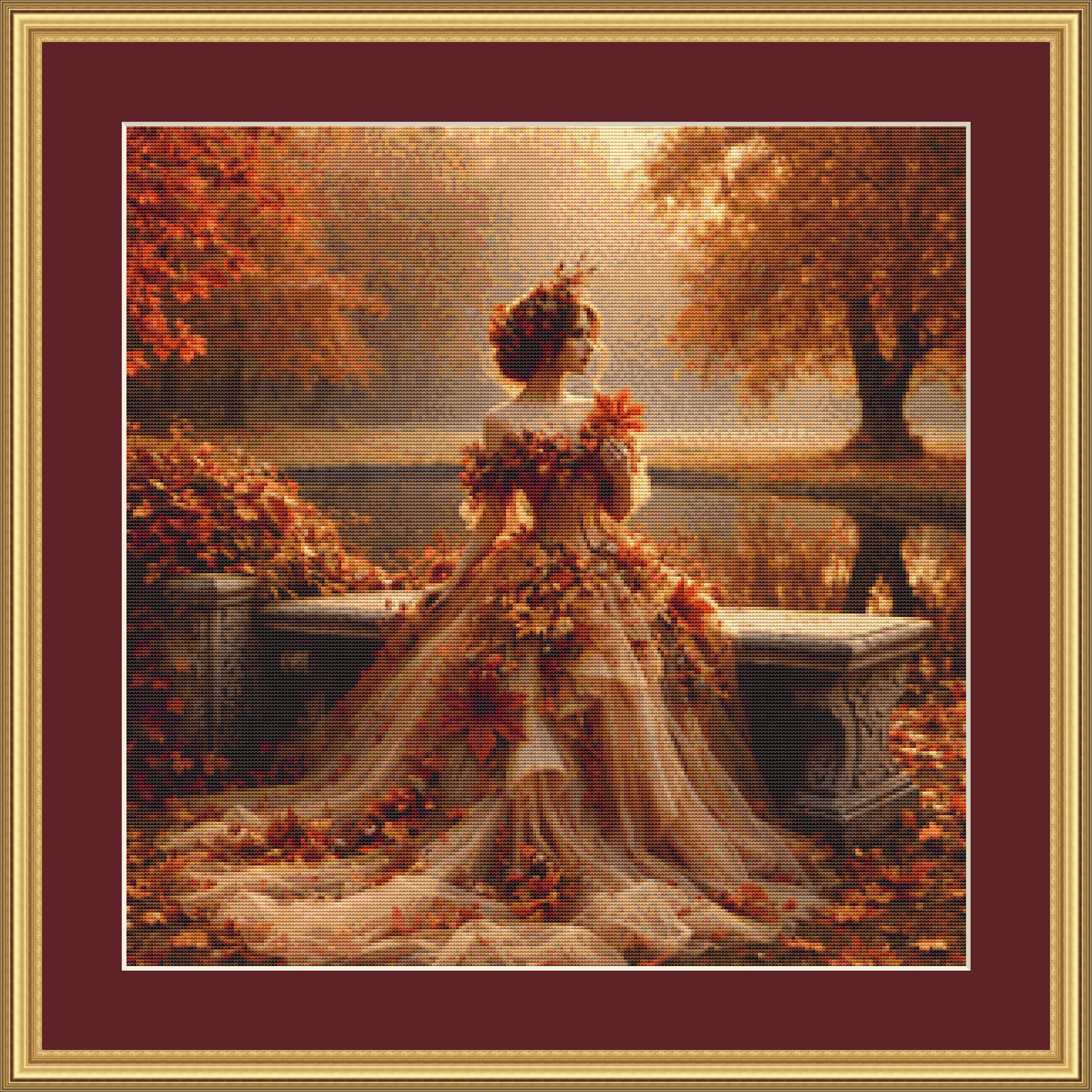 Fall Princess by Reflecting Pool (Small) cross stitch pattern by Mystic Vision Gallery
