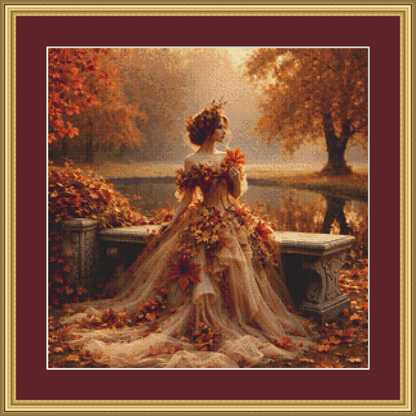 Fall Princess by Reflecting Pool (Small) cross stitch pattern by Mystic Vision Gallery