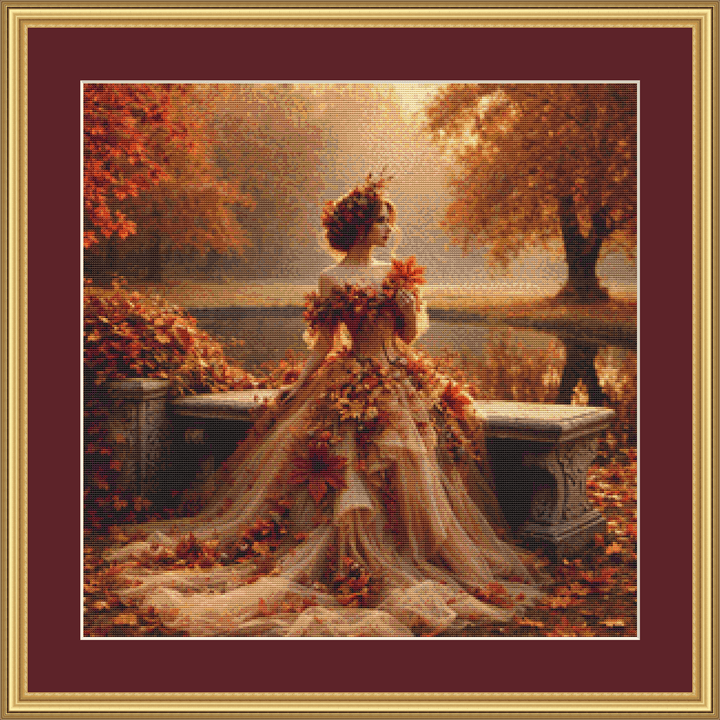 Fall Princess by Reflecting Pool (Small) cross stitch pattern by Mystic Vision Gallery