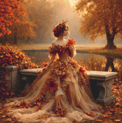Fall Princess by Reflecting Pool cross stitch pattern by Mystic Vision Gallery
