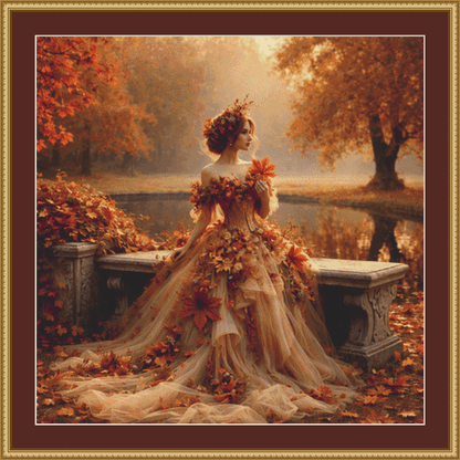 Fall Princess by Reflecting Pool cross stitch pattern by Mystic Vision Gallery