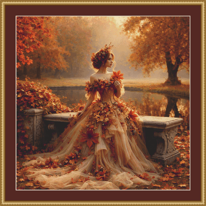 Fall Princess by Reflecting Pool cross stitch pattern by Mystic Vision Gallery