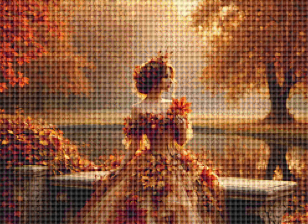 Fall Princess by Reflecting Pool (Small) cross stitch pattern by Mystic Vision Gallery
