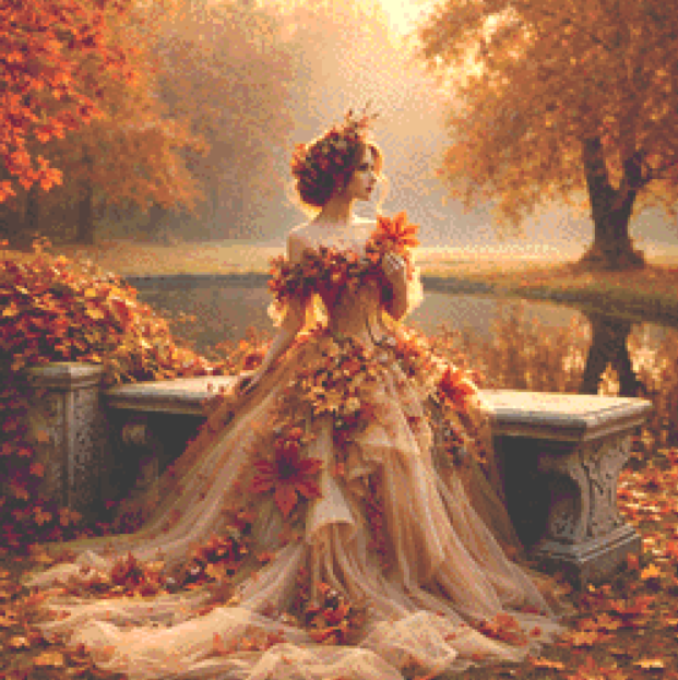 Fall Princess by Reflecting Pool (Small) cross stitch pattern by Mystic Vision Gallery
