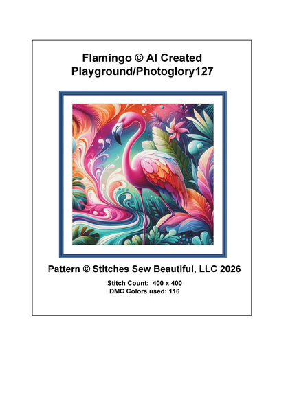 Flamingo cross stitch pattern by AI Created Playground/Photoglory127