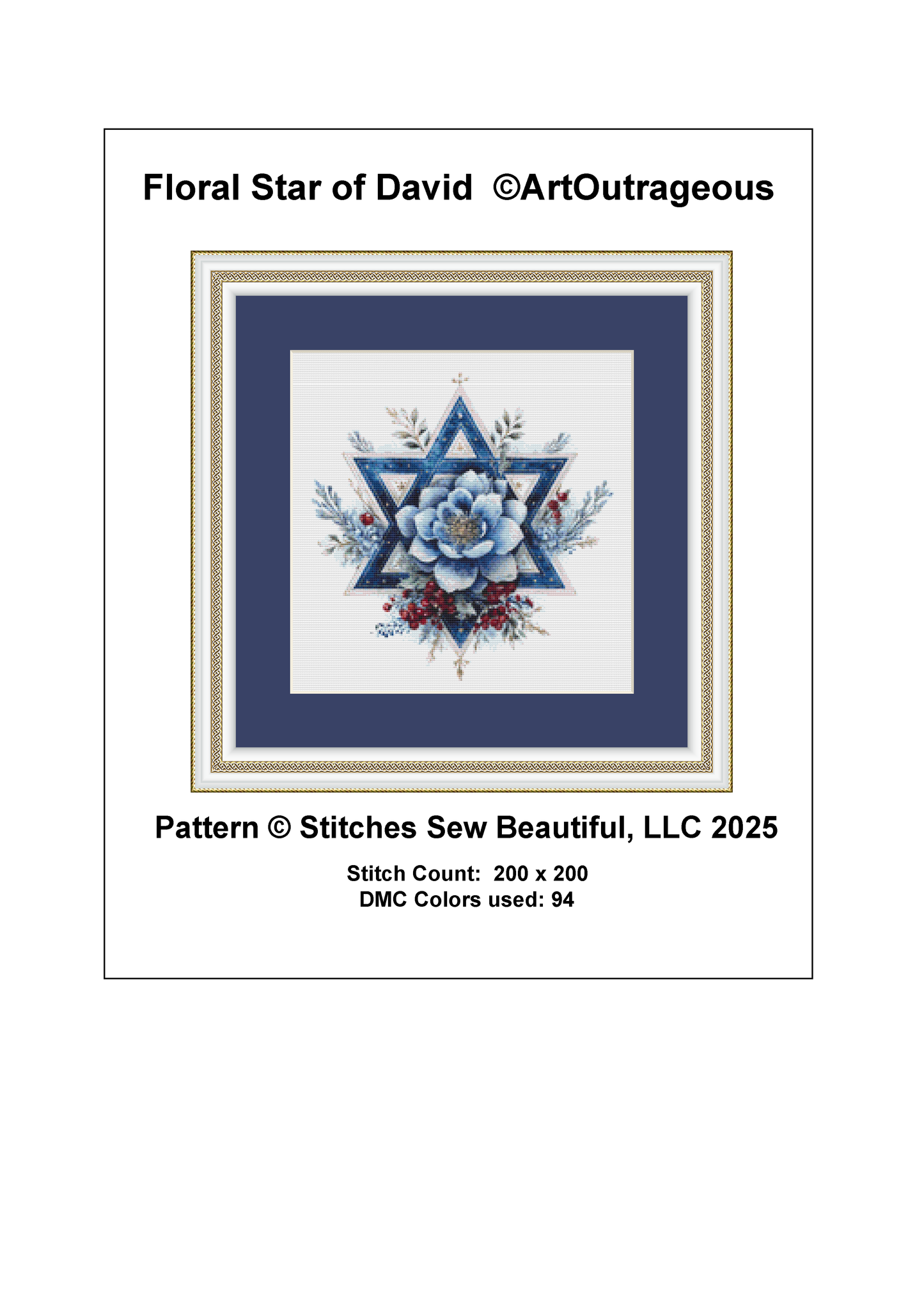 Floral Star of David counted cross stitch pattern by Art Outrageous