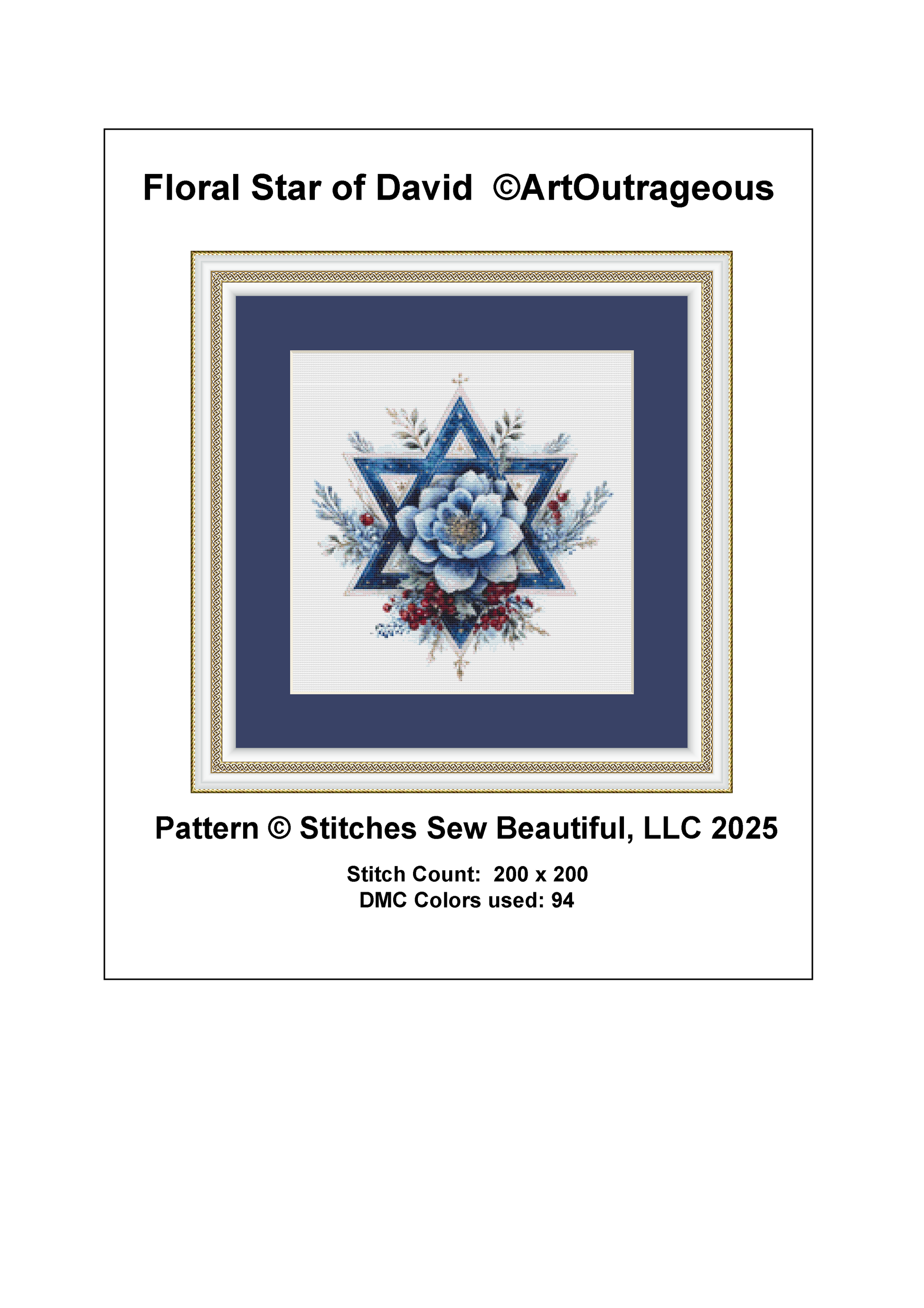 Floral Star of David counted cross stitch pattern by Art Outrageous