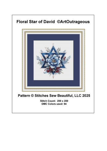 Floral Star of David counted cross stitch pattern by Art Outrageous